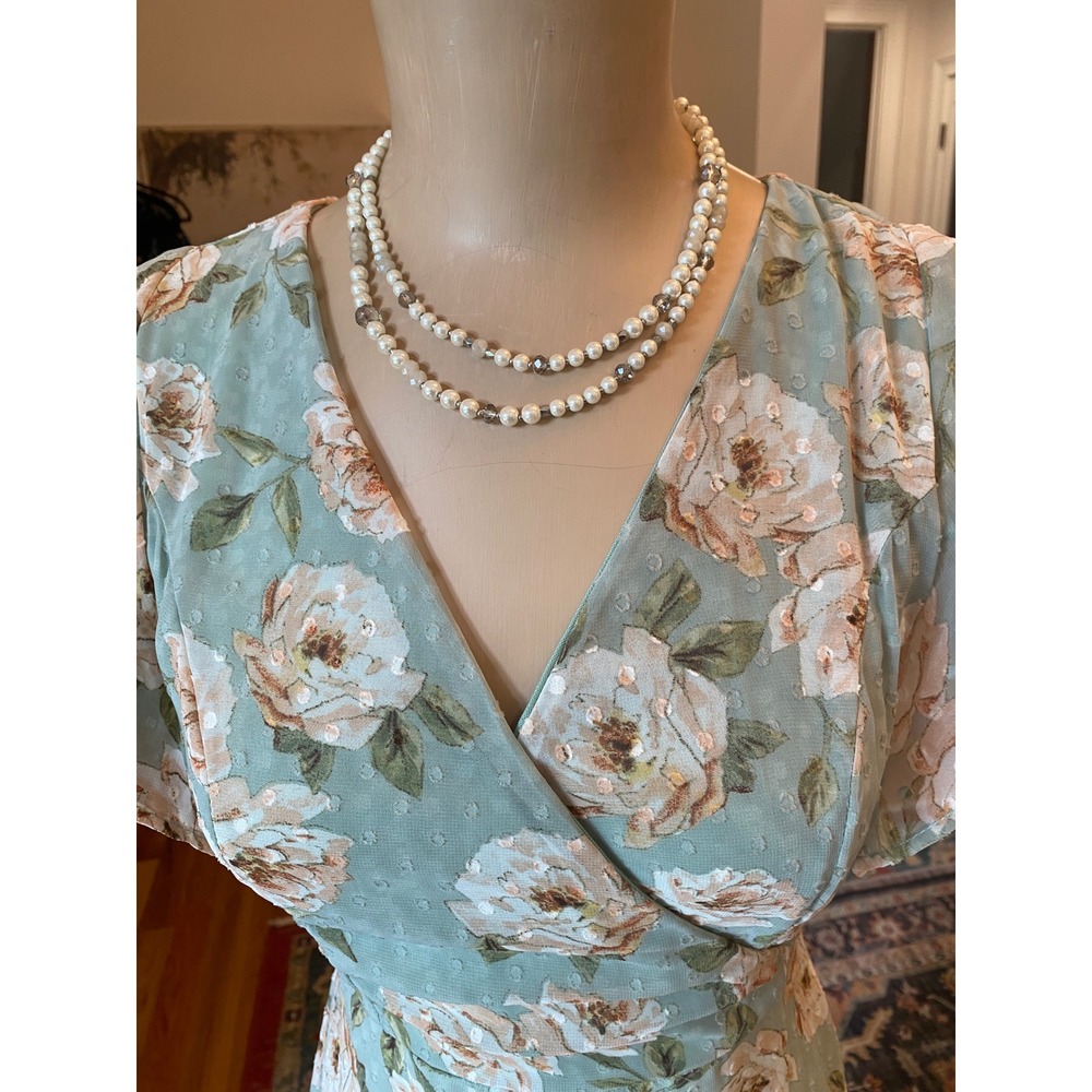 Altard State Florentina Sage Green Floral Swiss Dot High Low Midi Dress - Picture 9 of 14